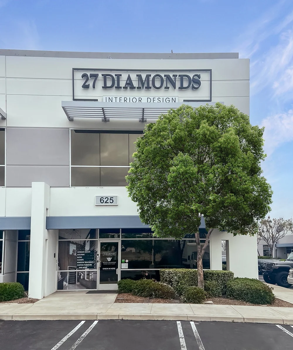 Exterior of the 27 Diamonds design studio in Anaheim